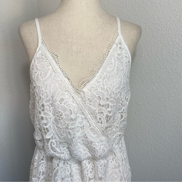 NWOT Shein Lacy Floral White Wrap Front V Neckline Spaghetti Strap Dress Size L - Picture 3 of 10